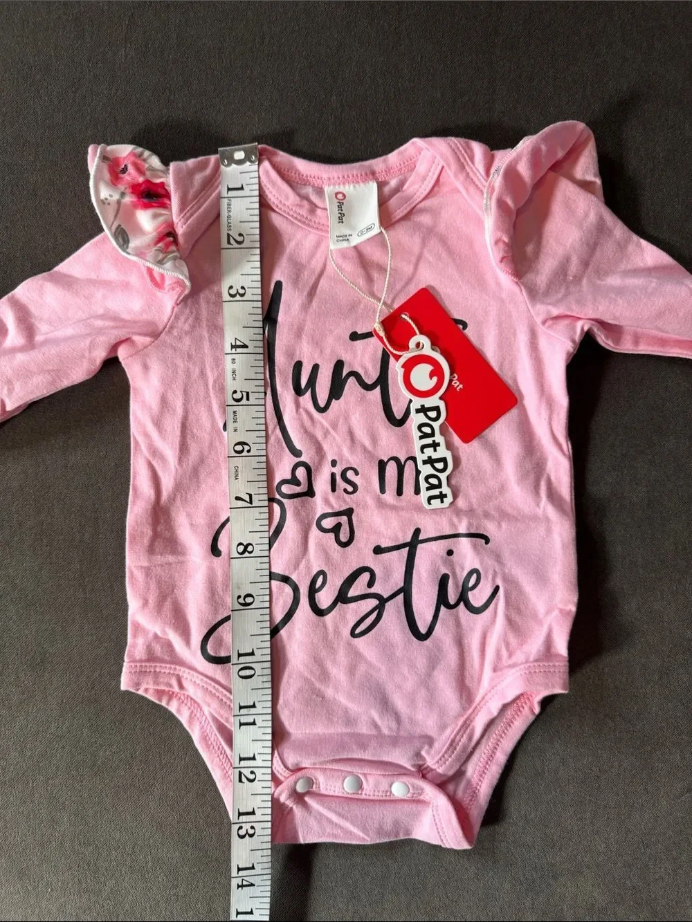 PatPat Pink Floral 'Auntie is My Bestie' Baby 3-Piece Outfit 0-3 months NEW